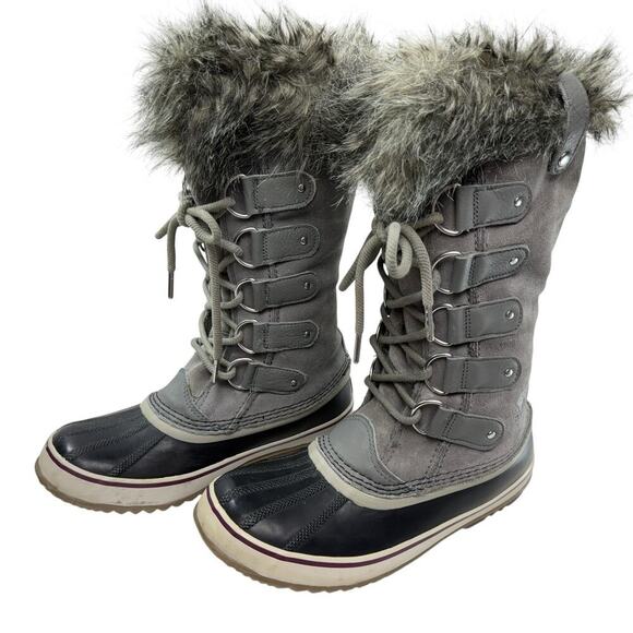 Sorel Joan of Arc Boots Gray Leather Warm Snow Winter Waterproof Women’s Size 9 - Picture 1 of 12